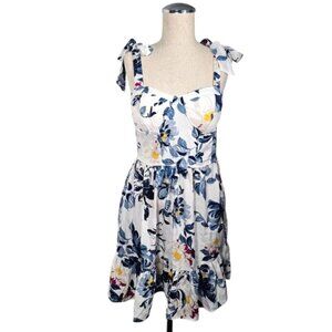 Band of the Free Floral A Line Summer Dress Ivory Blue Medium